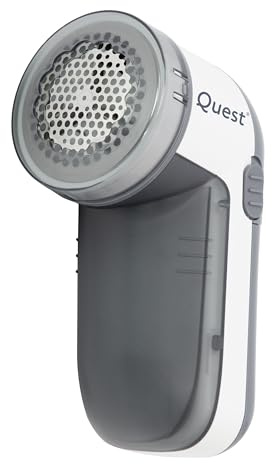 Quest 39230 Electric Lint Remover/Debobbler for Clothes, Knitware & More/Adjustable Blade Guard / 60ml Removable Storage Container/Battery Powered
