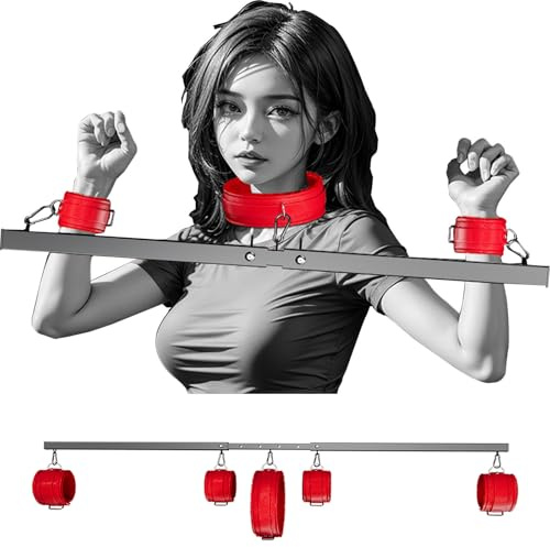MFMYEE SM-Halsband,Handschellen und Fußfesseln Bondage Sets, verstellbarer BDSM-Spreizstange mit Fesselgurten und Handschellen, Rollenspiel-SM-Sexspielzeug