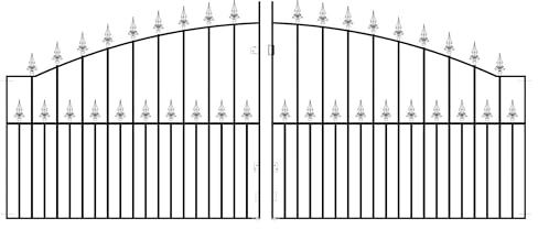 Saxon Arched Spear Top Metal Driveway Gates 1245mm High galvanised Wrought Iron Dual Swing gate (3048mm (10ft) Gap x 1245mm High SAZP19)