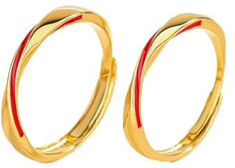 Calefee Anelli Filo Rosso Coppia, Anello con Incisione Personalizzata Argento 925 Regolabili Anello Ritorto con Smalto Rosso