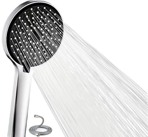 Duschkopf mit Schlauch, Duschbrause mit Schlauch 1,5M, Duschschlauch mit Duschkopf, Handbrause Regendusche mit 5 Strahlarten, Silber