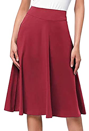 My Orders Deal of The Day Ladies Elasticated Waist Skirts Simple Comfy Basic Solid Color A Line Flared Knee Length Skirt Elasticated Waist Skirts for Womens Pleated Ladies Kilt Fancy Dress