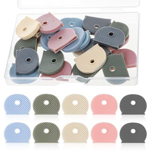 25 Pcs Flat Key Identifiers Covers, Colored Key Covers House Keys Cover Keys Toppers Keyes Cap Labels Tags Organizer Keycaps for House Car Fits Most Keyes (Colored)