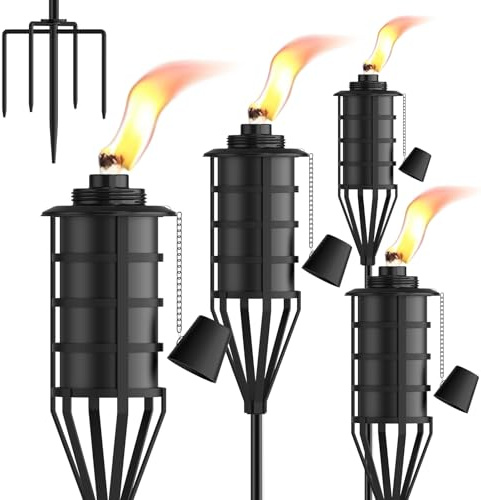 XINWXSS Home Garden Torch Set of 4，Large Capacity 22oz Outdoor Metal Torch Garden Décor，59.5 inch Upgraded Citronella Torches with 5-Prong Grounded Stake，Metal Torch Light for Party Patio Pathway