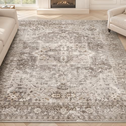 SIXHOME Tappeto moderno a pelo corto Tappeto per soggiorno, lavabile in lavatrice per camera da letto stile vintage effetto invecchiato(marrone,180 * 270cm)