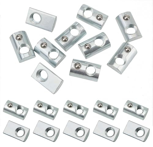 10 Series M6 x 1.0 T-Nut Roll in Spring Ball, 10Pcs Carbon Steel T Track Loaded Elastic Threaded Nut European Standard 8mm Aluminum Extrusion Profile Rail Hardwares Slot for 3D Printer Drop Bolts