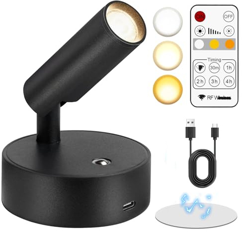 AXVRAV Drahtloser LED Strahler, USB Aufladbar Spot Akku Mit Fernbedienung, 3 Farbtemperaturen, Wiederaufladbarer Deckenstrahler, Dimmbar LED Puck Leuchten, für Schlafzimmer, Studie, Büro