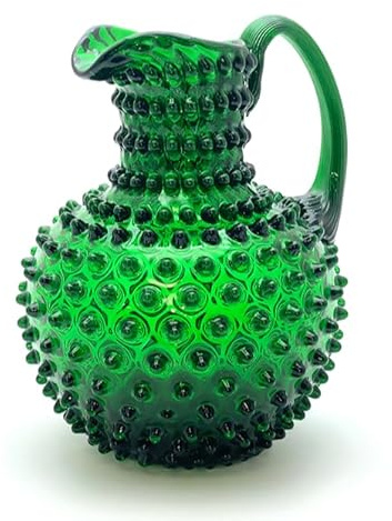 Mundgeblasener Kristallglas Krug 2 Liter | Handgefertigter Glas Karaffe für Heiß- & Kaltgetränke geeignet | Glaskaraffe | Wasserkaraffe | Getränkekanne | Blumenvase | Vase (Dark Green)