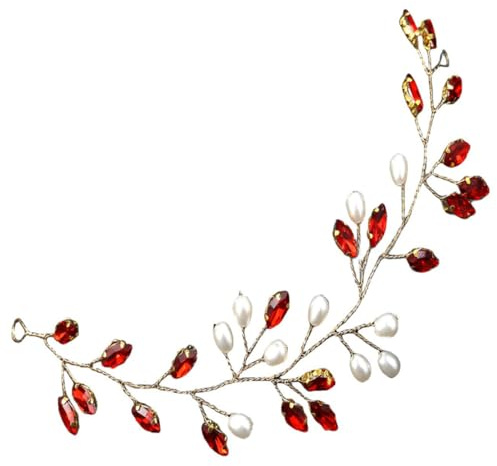 Healifty Vigne de Cheveux de Mariage en Strass et Perles Rouges Bandeau Ornemental pour Mariée Accessoire Cheveux Mariage Femme Élégant et Léger Décorations Coiffure Cérémonie