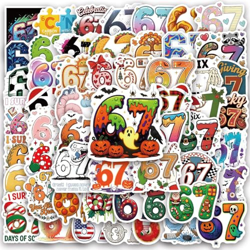 67 Meme Stickers, 55PCS 6 7 Cute Stickers, Six Seven Waterproof Funny Stickers 6 7 Gifts for Adults Teens Fans Laptop Journal Phone Case Decoration