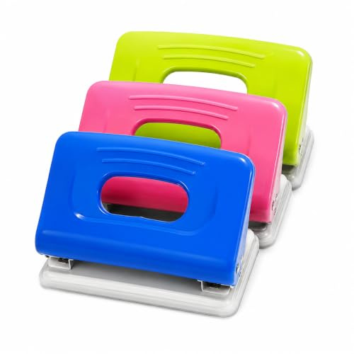 2 Hole Puncher Assorted Colours – Heavy Duty Metal Paper Puncher With Guide, 25 Sheet Capacity Office Hole Punch, Durable Desk Hole Puncher Pack Of 1
