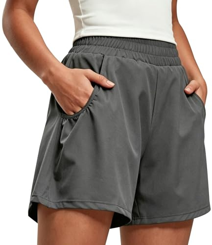 YYDSXK Pantaloncini da Bagno Donna, Slip da Bagno a Vita Alta con Tasche, Boardshort ad Asciugatura Rapida con Fodera a Boxer UPF 50+ UVA, Costumi da Bagno per Spiaggia e Sport Acquatici (Grigio XL)