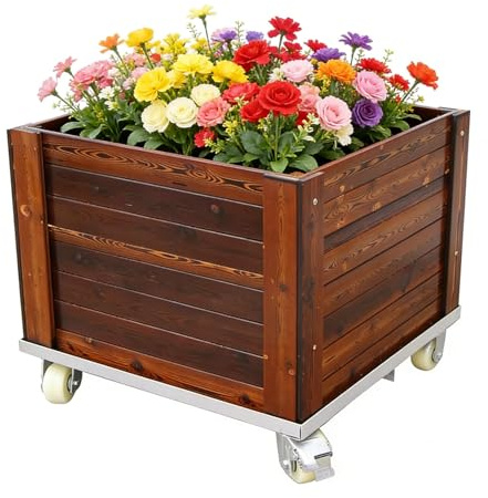 Genérico Macetero Exterior, Jardinera con Palets De Acero Y Ruedas, Capacidad De 1500 Lbs, Madera Maciza para Rosas, Clematis Y áRboles Ornamentales