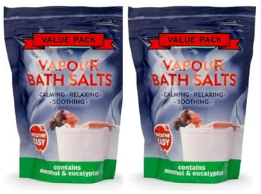 Vapour Bath Salts 450g Pack of 2 – Total 900g Breathe Easy Relaxing Bath Salts – Muscle Soak & Cold Relief with Menthol & Eucalyptus