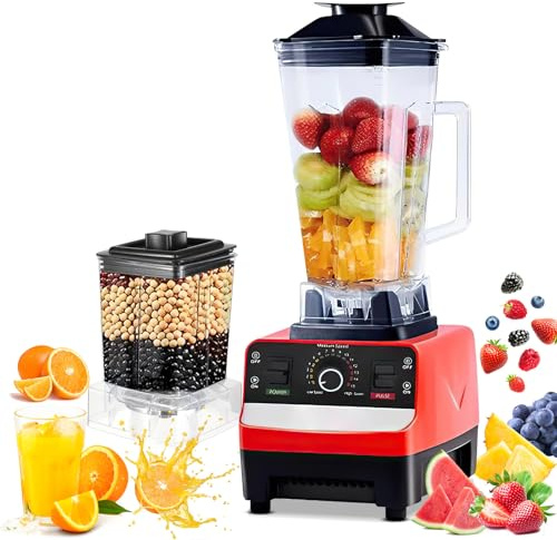 Batidora de Vaso de 2000W, 2 en 1Profesional Licuadora de 2L, Licuadoras Para Zumos y Batidos con 6 Velocidades, Cuchillas 4 Filos de acero inoxidable Blender,Función de Limpieza Automática
