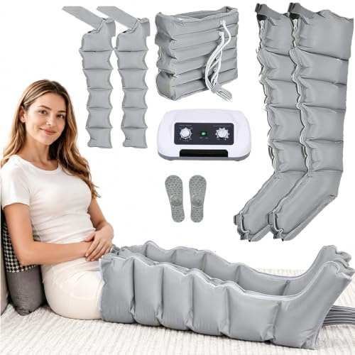 SUYUDD Bottes Pressothérapie Lymphatique, Drainage Lymphatique Jambes 6 Cavités, Minuterie 0-30 Min et Pression 0-240 mmHg Réglables, Diminue Les Gonflements et la Fatigue Chronique