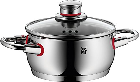 WMF Quality One Kochtopf klein 16cm, Glasdeckel mit Dampföffnung, Bratentopf Induktion 1,7l, Cromargan Edelstahl poliert, unbeschichtet