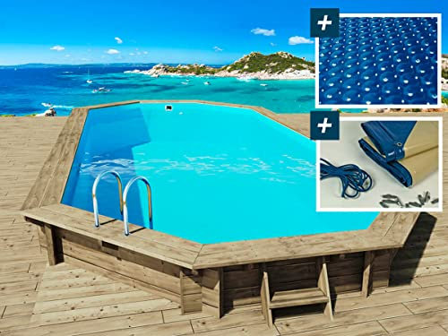 Piscine Bois Palma 130 - 7.57 x 4.07 x 1.31 m + Bâche à Bulles 180 µ + Bâche Hiver 280 GR/m²