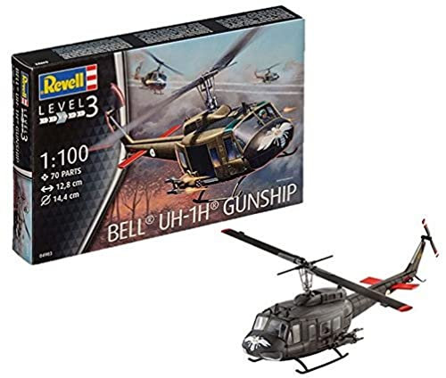 Revell Modellbausatz Bell UH-1H Huey- Einfache Montage für Einsteiger & Profis - Beweglicher Hauptrotor - Wahlweise geöffnete/geschlossene Türen - Authentische Nachbildung im Vietnam-Look
