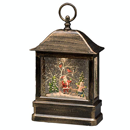 Konstsmide 2886-000 LED-Laterne Weihnachtsmann mit Kind Warmweiß LED Messing waehlbare Energieverso, 17.5 x 8.5 x 25 cm, Braun