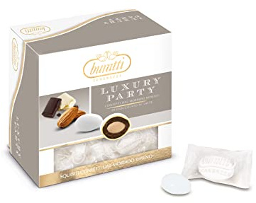 Buratti Confetti alla Mandorla Ricoperta di Cioccolato, Tenerezze Vassoio Bianco - 500 g