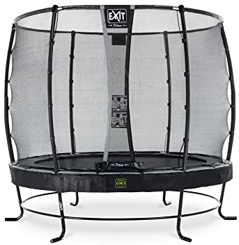 EXIT Toys Elegant Premium Rundes Trampolin - ø253cm - Mit Deluxe Sicherheitsnetz - Extra Starker und Stabiler Rahmen - Lange Federn - Rostfrei - Einfache Montage - Luxuriöse Ausführung - Schwarz