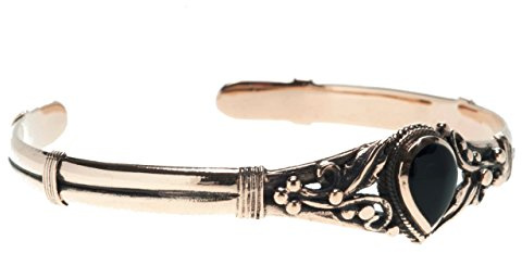 Windalf Damen Armreif Celtic Art SHARON Ø 6.4 cm Bohemian Armschmuck mit Zauberfedern & Onyx Hochwertige Bronze