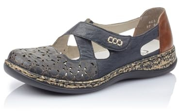 Rieker Femme Chaussures Basses 463H4, Dame Chaussures Basses avec Velcro,Velcro,Chaussure de Ville,Sneaker,Bleu (Blau / 14),37 EU / 4 UK