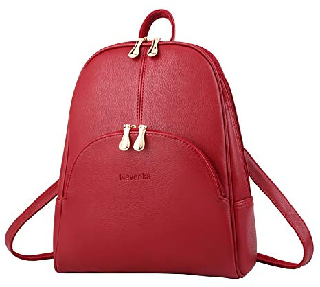 Nevenka Rucksack Damen Cityrucksack Daypack Tagesrucksack PU Leder Zweiwege Reißverschluss Elegantes Design (Rot)