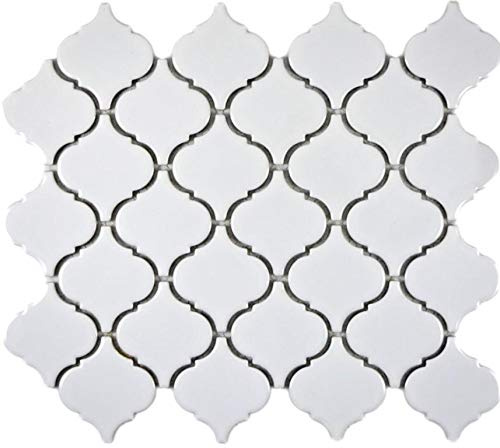 Retro Vintage Mosaik Fliese Keramik Florentiner weiß glänzend für WAND BAD WC KÜCHE FLIESENSPIEGEL THEKENVERKLEIDUNG BADEWANNENVERKLEIDUNG | 10 Mosaikmatten