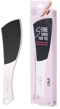 F3 Systems S-Line Emery Foot File, Colossal Double-Sided Pedicure Tool, Effective for Cracked Heel, Ergonomic Design for Easy Grip (White)
