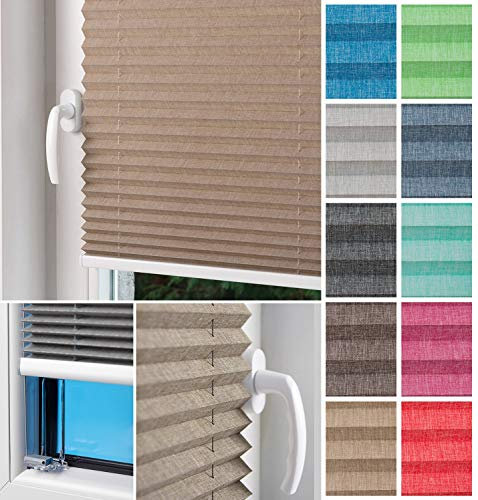Home-Vision® Plissee Faltrollo ohne Bohren zum Kleben, Innenrahmen, Kollektion Melange Leinenoptik Blickdicht Sonnenschutz Jalousie für Fenster & Tür (Beige,B50cm x H100cm)