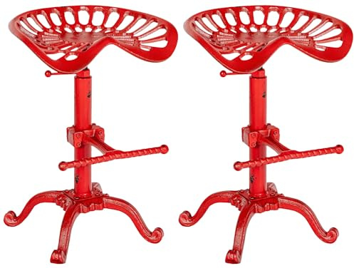 CLP 2er Set Barhocker Butch mit Gusseisernem Sitz und Fußstütze I Thekenhocker mit Metallgestell Und höhenverstellbarem Sitz | Farbe rot