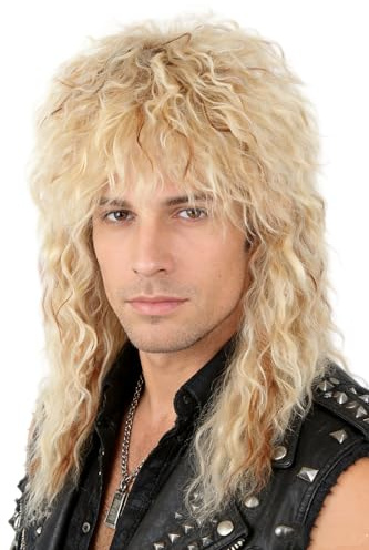 LeMarnia 80s Wigs for Men Blonde Long Wavy Mullet Wigs for Women Heavy Metal Rock Disco Wig Halloween Costume Party Wig