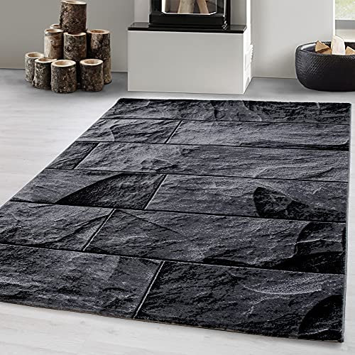 Tappeti a pelo corto, colore nero, disegno in pietra, 23154, tappeto rettangolare, Tappeto soggiorno, 160 x 230 cm