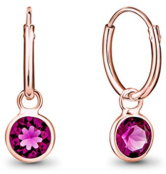 DTPsilver® Pendientes de Aro Pequeños con colgante de Cristal Swarovski® Elements Forma Redonda - Plata de Ley 925 Plateado en Oro Rosa - Diámetro 14 mm