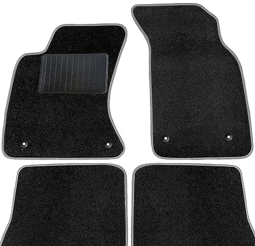 moto-MOLTICO Fußmatten Auto - Velours Autoteppiche | passend für Audi A6 C5 (1997-2004) - 4-teiliges Set - Schwarze Automatten mit Grauen Ziernähten