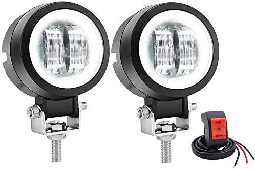 Biqing 20W Motorcycle Fog Lights White Angel Eyes,3 Round Motorcycle Auxiliary Lights LED Headlights Front Spotlight 12V 24V Motorbike Fog Driving Light Daytime Running Lights With Switch 22mm