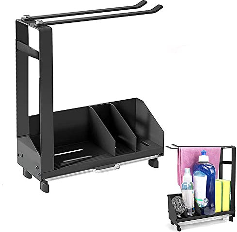 Spülbecken Organizer, Küchen Schwammhalter, Spüle Spüllappen Organizer, Mit Auffangschale Und Lappenhalter, Spülbeckenregal Caddy Ordnungshelfer für Küche (Schwarz)