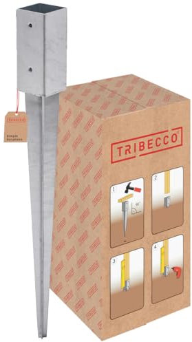 TRIBECCO Soporte para postes de madera, 61 x 61 mm, longitud 650 mm, galvanizado en caliente, manguito de impacto para postes de madera cuadrada, anclaje de acero, anclaje de suelo