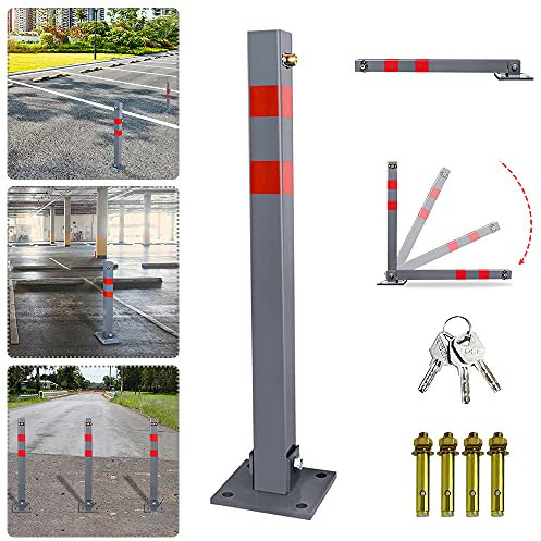 Lospitch Parkplatzsperre Stahl Klappbare Parkpfosten Absperrpfosten Parkplatzsperren mit 3 Schlüssel und Reflexstreifen Robust Standfuß Sperrpfosten Set (1 Stück)