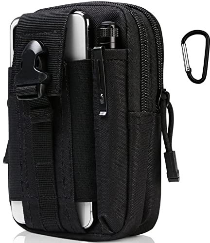 flintronic Taktische Hüfttaschen, Militär Kompakt Gürteltasche Multifunktional Bauchtasche Tasche Beutel für Camping Wandern Radfahren Klettern und Reisen Mit Karabiner, Schwarz