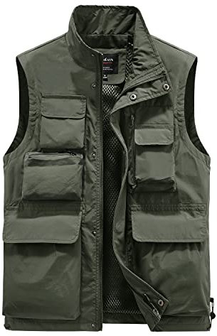 Oralidera Herren Outdoor Multifunktionsweste Sommer Anglerweste Fotografie Freizeitweste für Jagd Angeln Arbeitsweste Camping Jagdweste Leicht Safari Weste, Grün, XXL