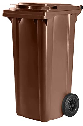 Hardwex Mülltonne mit 2 Rädern und Deckel, Müllgroßbehälter, Abfalltonne, Mülleimer, Volumen: 120 Liter, Farbe: Braun, Größe: 964 x 480 x 550 mm