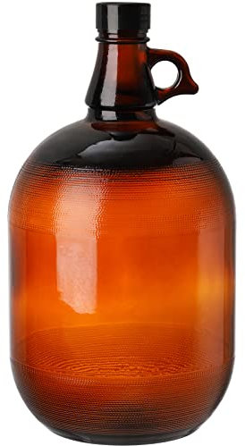 Dicunoy 1 Gallon Glass Jug Demijohn, Gallon Glass Jar Amber, Fermenting Bottle with Seal Lid, 128oz Watter Bottle with Handle for Kombucha, Beer, Limoncello, Home Decoration, Farmhouse Flower Vase