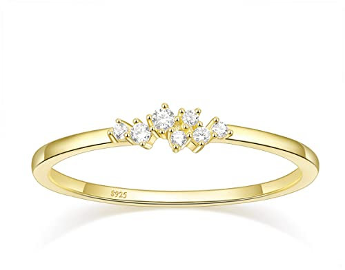 Titaniumcentral Damen Ringe Schmal Vorsteckring Gold Silber 925 14K Vergoldet Schlicht Verlobungsringe eheringe mit Zirkonia (53 (16.9))