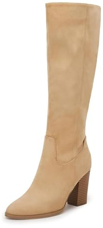 Coutgo Womens Faux Suede Knee High Boots Side Zipper Chunky Heel Winter Boots