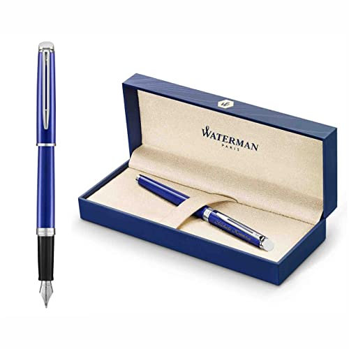 Waterman Hémisphère Füllfederhalter mit Gravur | Geschenk für Mann und Frau | inspiriert von Pariser Mode | personalisiert | graviert | Blaue Tinte | Mittlere Spitze (BRIGHT BLUE C.C.)