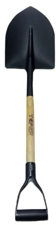 Keroppa, Pala Redonda con Mango de Madera. Pala para Jardín y Obra, Punta Redonda, Mango de Madera, Resistente, Pala para Arrastrar, Punta de 34,5 x 27,5 cm, Mango de 67 cm, Agarre Metálico, Acero
