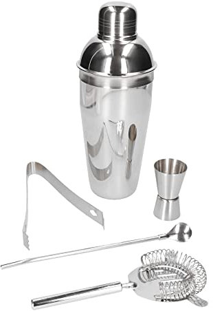 Whiskey Rocks 5-er Cocktail Shaker Set - Cocktail & Bar Zubehör - Paris Shaker 750 ml - Barkeeper Set - Bar Set - Cocktail Messbecher - Barlöffel - Edelstahl - Silber